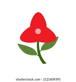 Cartoon cute flower on red color. Vector illustration of nature. 