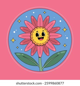 Cartoon cute flower with star badge