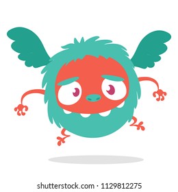 Cartoon Cute  Flying Monster. Vector illustration of blue monster character. Halloween design