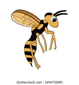 cartoon cute flying wasp. white background isolated stock vector illustration