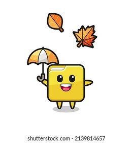 cartoon of the cute folder holding an umbrella in autumn , cute style design for t shirt, sticker, logo element