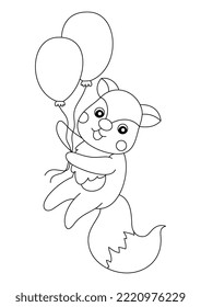 cartoon cute fox with balloon for coloring page