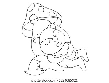 cartoon cute fox for coloring page vector illustration