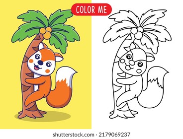 cartoon cute fox funny coloring page or book for kids