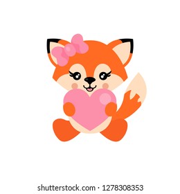 cartoon cute fox girl with heart sitiing vector