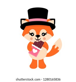 cartoon cute fox in hat lovely chocolate vector