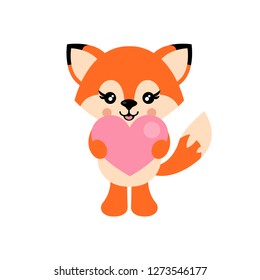 cartoon cute fox with heart vector