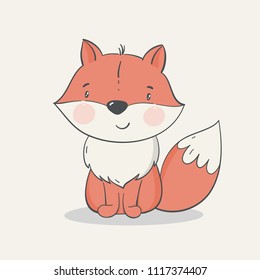 Cartoon cute fox illustration. Baby Shower print