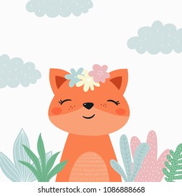 Cartoon cute fox illustration. Be wild, be brave