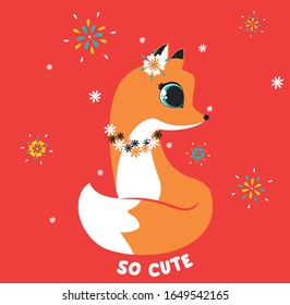 Cartoon cute fox illustration. Be wild, be brave