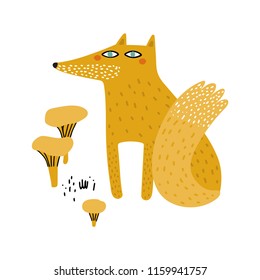 Cartoon cute fox illustration. Fox flat style.