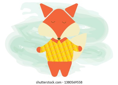 Cartoon cute fox illustration. Vector flat cartoon  character animal.