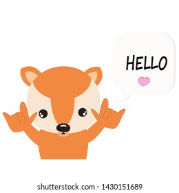 Cartoon cute fox say hello. Vector illustration