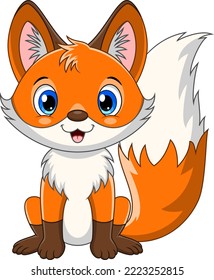 
Cartoon cute fox sitting smiling 