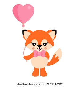 cartoon cute fox with tie and lovely balloon vector