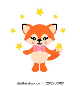 cartoon cute fox with tie and stars