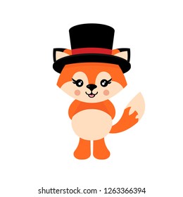 cartoon cute fox vector with hat