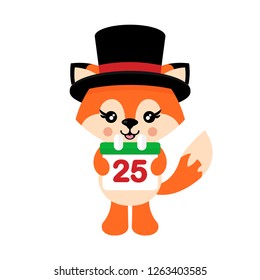 cartoon cute  fox vector with hat and christmas calendar