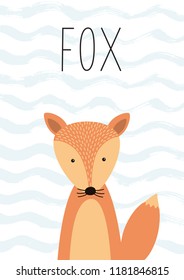 Cartoon cute fox vector illustration. Poster, card for children