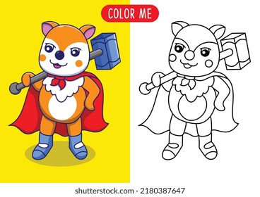 cartoon cute fox vector illustration coloring page or book for kids