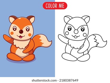 cartoon cute fox vector illustration coloring page or book for kids