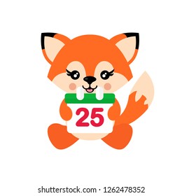 cartoon cute  fox vector sitting and christmas calendar