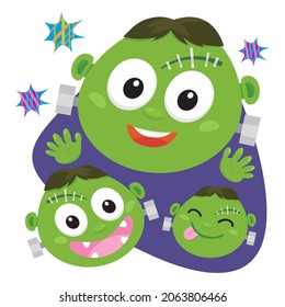 Cartoon cute frankenstein round head, Illustration vector cartoon