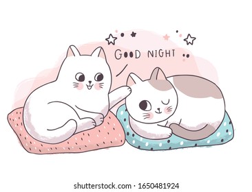 Cartoon cute friendship, Cats say good night vector.