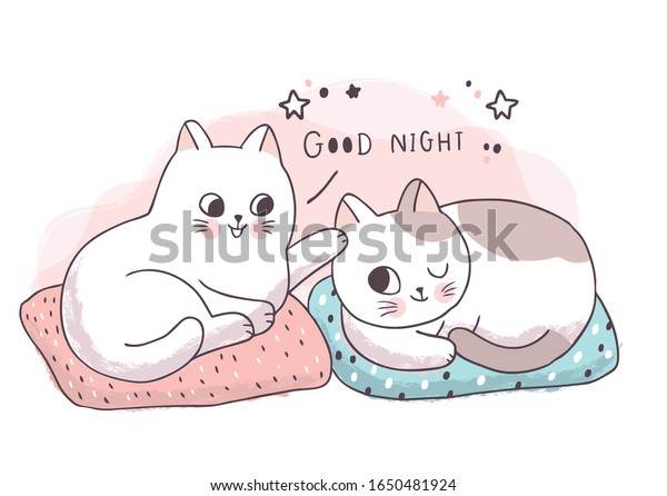 Cartoon Cute Friendship Cats Say Good Stock Vector (Royalty Free ...