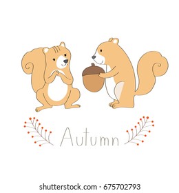 Cartoon cute friendship squirrels vector.