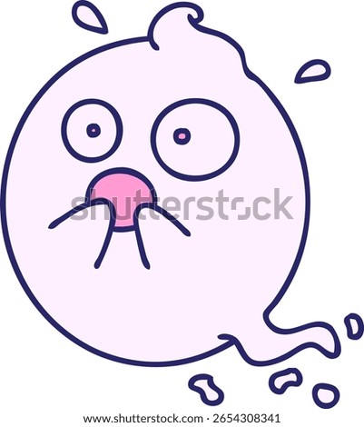 cartoon of a cute frightened ghost spooked out on halloween thrills in bright neon color
