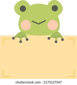 Cartoon cute frog holding memo. Frame for photo, text, note, sticker, label. Little animal to do list card. Isolated on white background, vector, illustration, EPS10