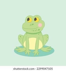Cartoon Cute frog looks around