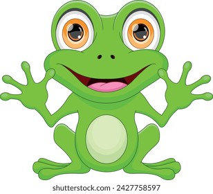 cartoon cute frog waving on white background