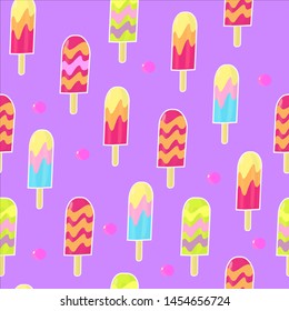 Cartoon cute fruit ice seamless pattern. Ice-cream vector pattern in blue background.