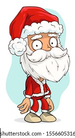 Cartoon Cute Funny Bearded Tired Sad Santa Claus In Red Costume And Cap. Layered Vector For Animations. Isolated On White Background. New Year And Christmas Vector Icon.