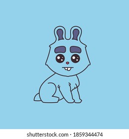 Cartoon cute funny blue bunny sitting vector illustration