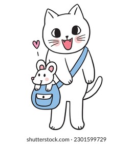 Caricatura lindo y divertido vector gato.