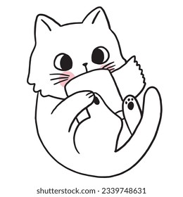 Caricatura lindo y divertido vector gato.