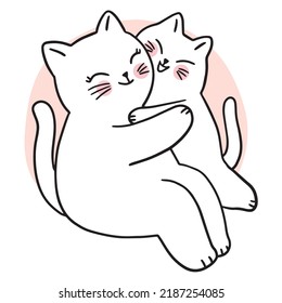 Cartoon cute funny cats hugging vector.