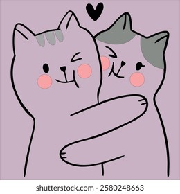 Cartoon cute funny cats hugging vector