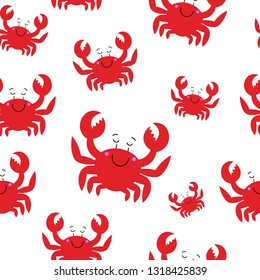 Cartoon, cute and funny crab vector. Seamless pattern with the image of a crab. Underwater oceanic animal. Illustration for print, textile, wrapping paper.