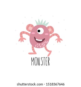 Cartoon cute Funny monster vector character. Bright funny cartoon card . Lovely monster for children designs. Sweet smiling creatures in warm colors in vector