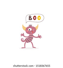 Cartoon cute Funny monster vector character. Bright funny cartoon card . Lovely monster for children designs. Sweet smiling creatures in warm colors in vector