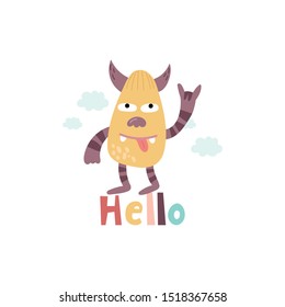 Cartoon cute Funny monster vector character. Bright funny cartoon card . Lovely monster for children designs. Sweet smiling creatures in warm colors in vector