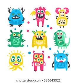 Cartoon cute funny monsters, aliens and bacterias set. Colorful collection of friendly monsters Illustration