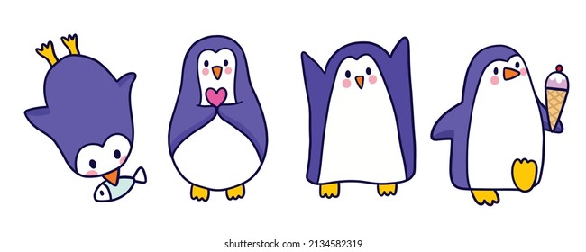 Cartoon cute funny penguins vector set.