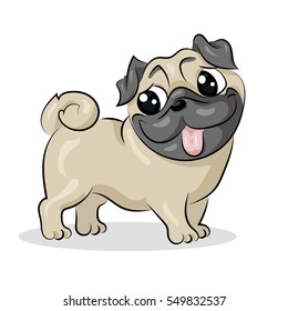 Cartoon Cute Funny Vector Pug Dog At The White Background