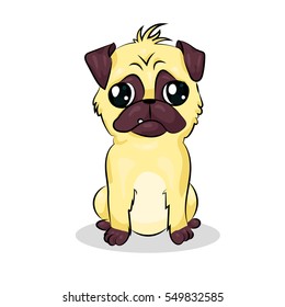 cartoon cute funny vector pug dog at the white background