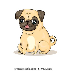 cartoon cute funny vector pug dog at the white background